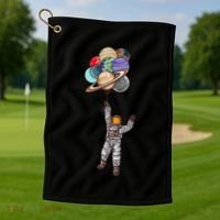Astronaut Flying Away On Balloons Golf Towel thumb 1