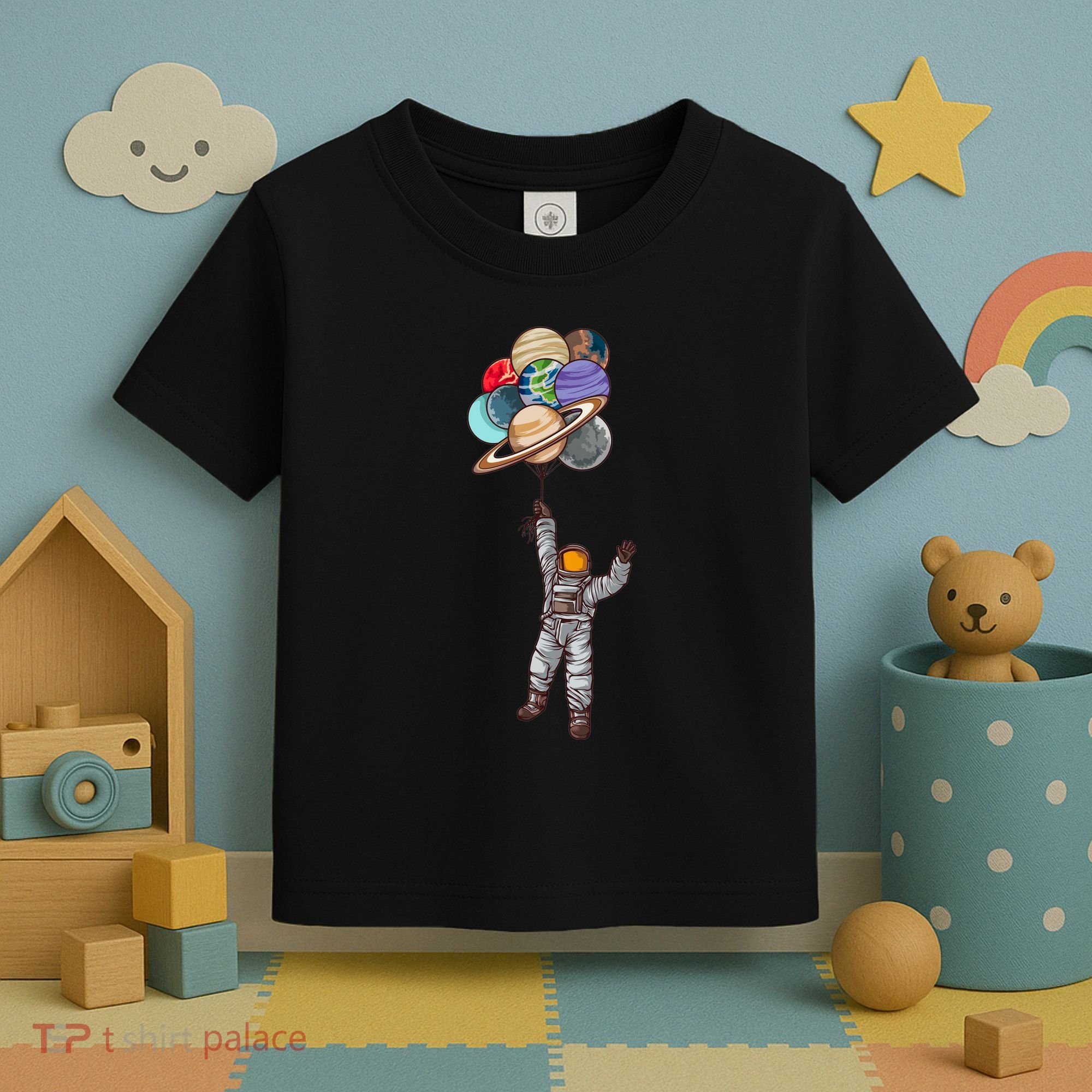 Astronaut Flying Away On Balloons Toddler T-Shirt