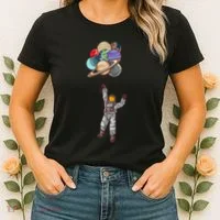 Astronaut Flying Away On Balloons Women's T-Shirt thumb 2