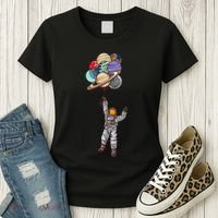 Astronaut Flying Away On Balloons Women's T-Shirt thumb 3