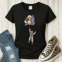 Astronaut Flying Away On Balloons Women's T-Shirt thumb 3