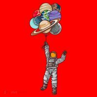 Astronaut Flying Away On Balloons Santa Hat thumb 1