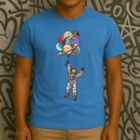 Astronaut Flying Away On Balloons T-Shirt thumb 3