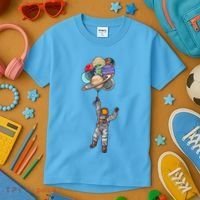 Astronaut Flying Away On Balloons Kids T-Shirt thumb 3
