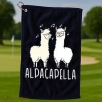 Alpacapella - Funny A Cappella Alpaca Singing Pun Golf Towel thumb 1