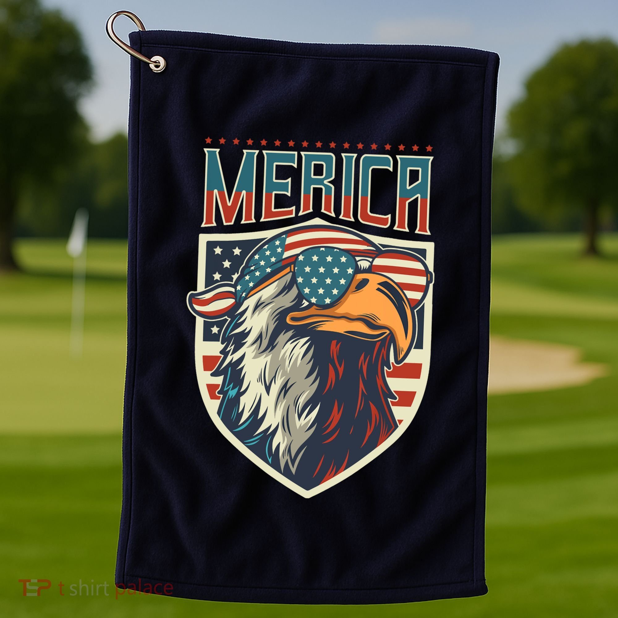 American Flag Bald Eagle 4th of July Patriotic USA Gift Golf Towel