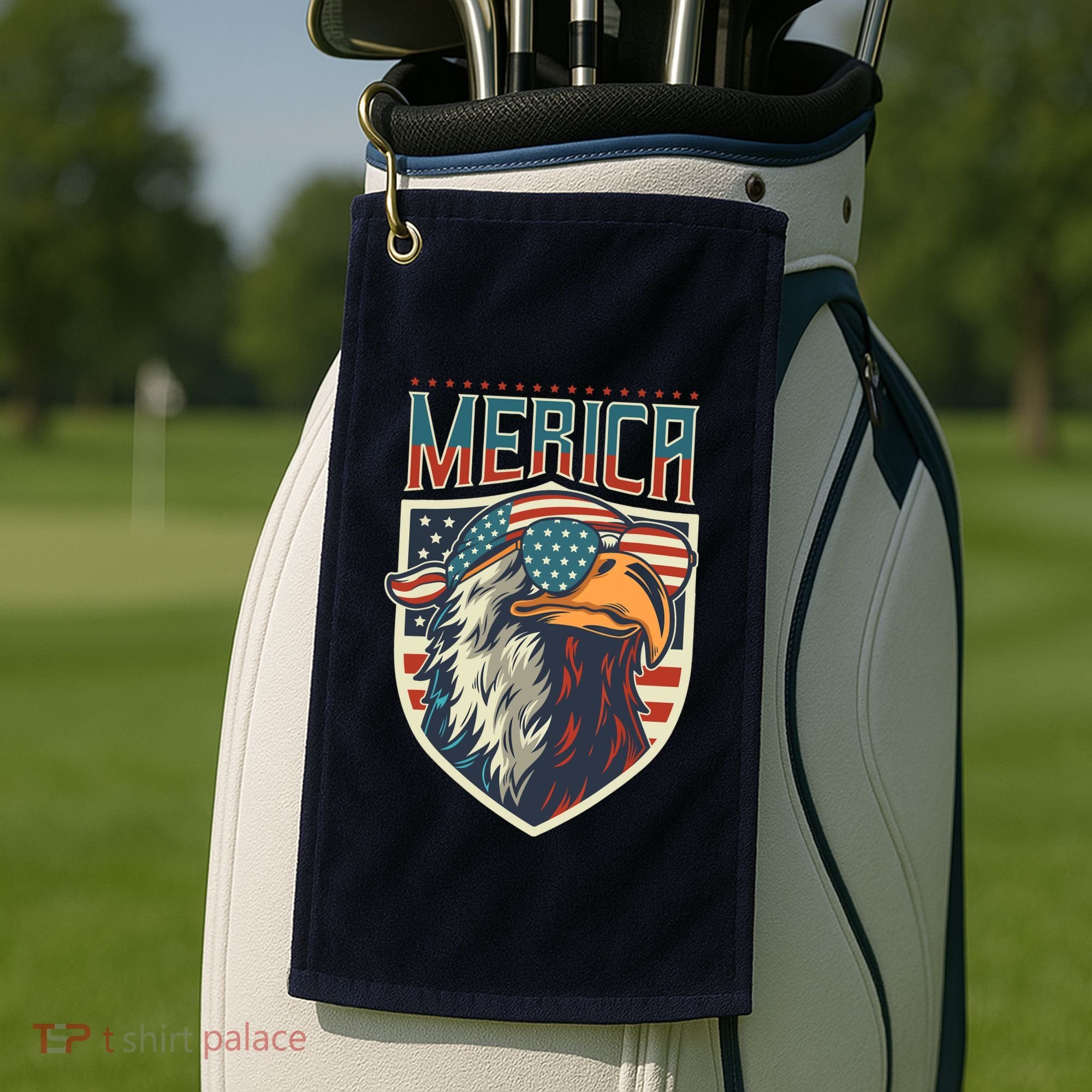 American Flag Bald Eagle 4th of July Patriotic USA Gift Golf Towel