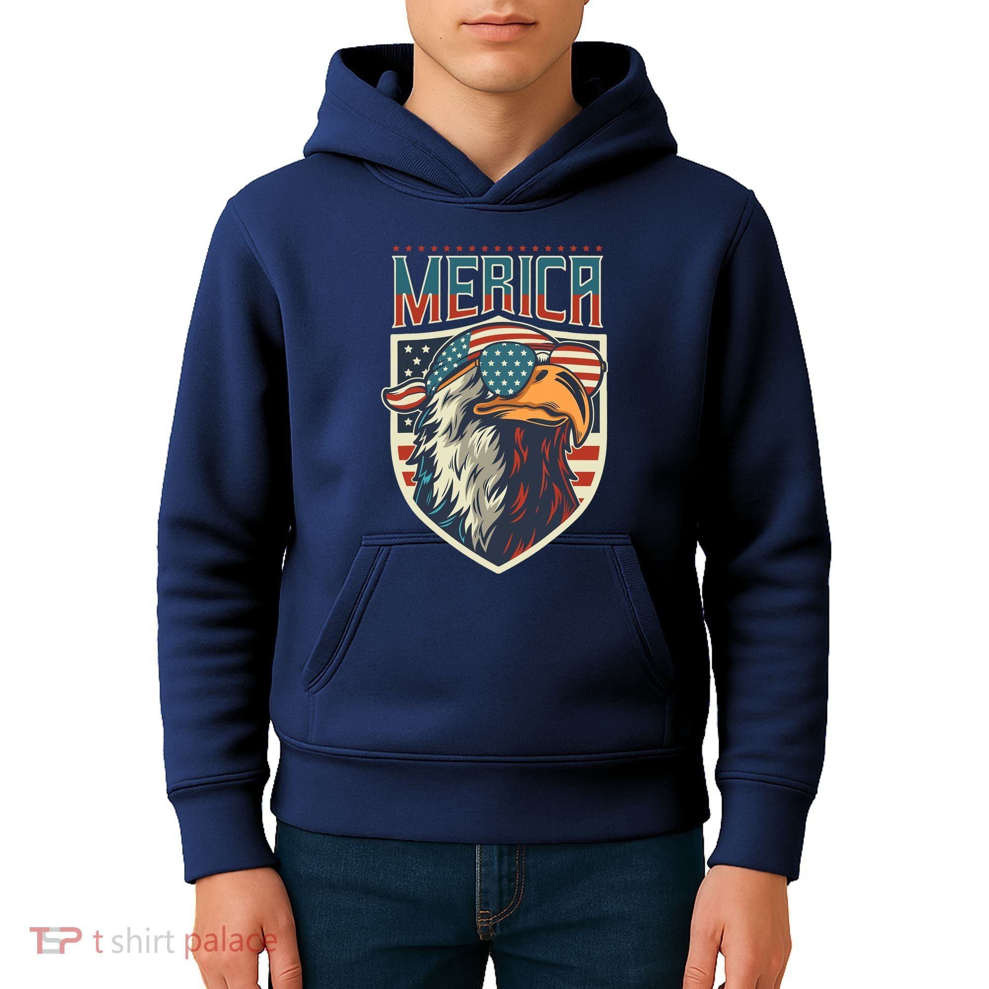 American Flag Bald Eagle 4th of July Patriotic USA Gift Kids Hoodie