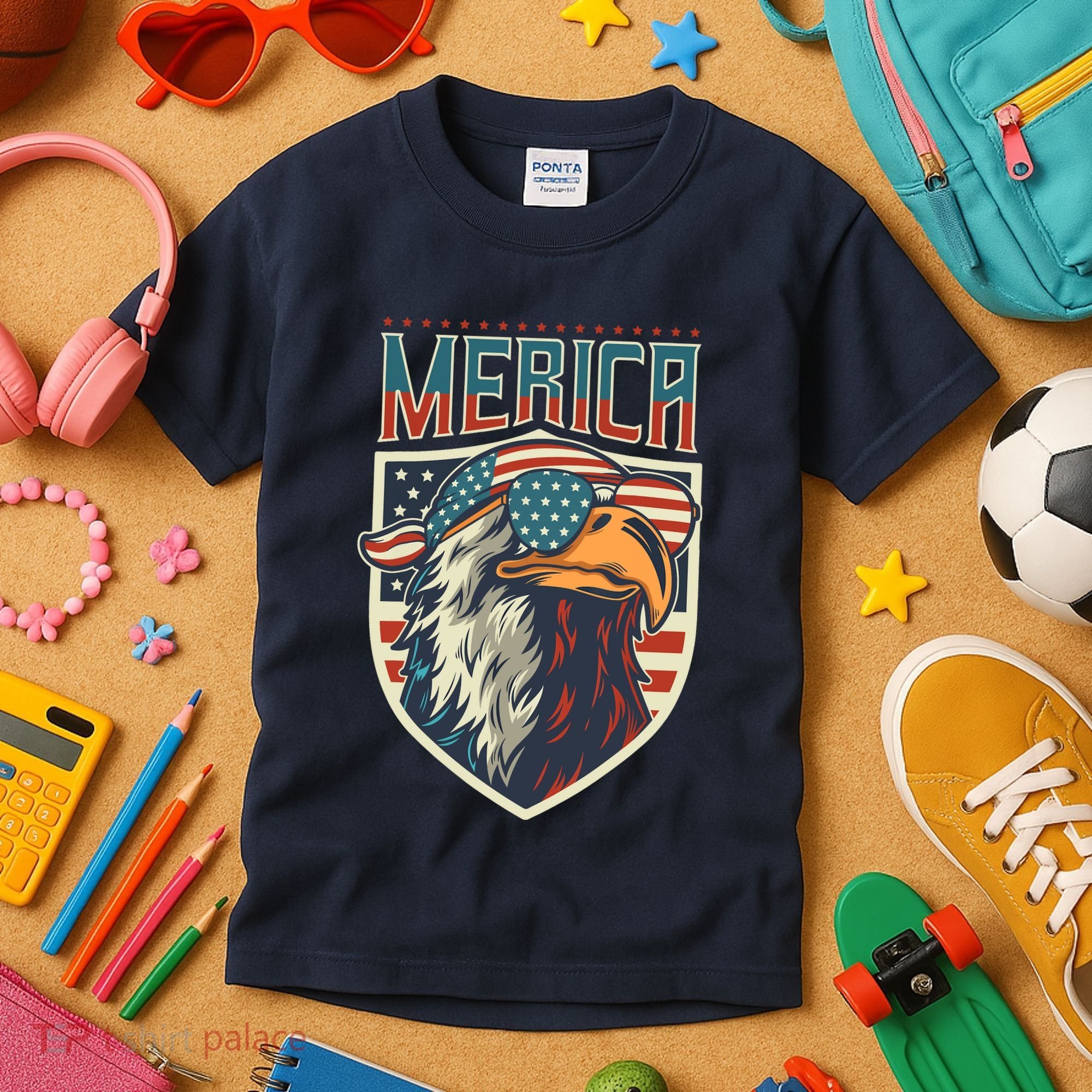 American Flag Bald Eagle 4th of July Patriotic USA Gift Kids T-Shirt