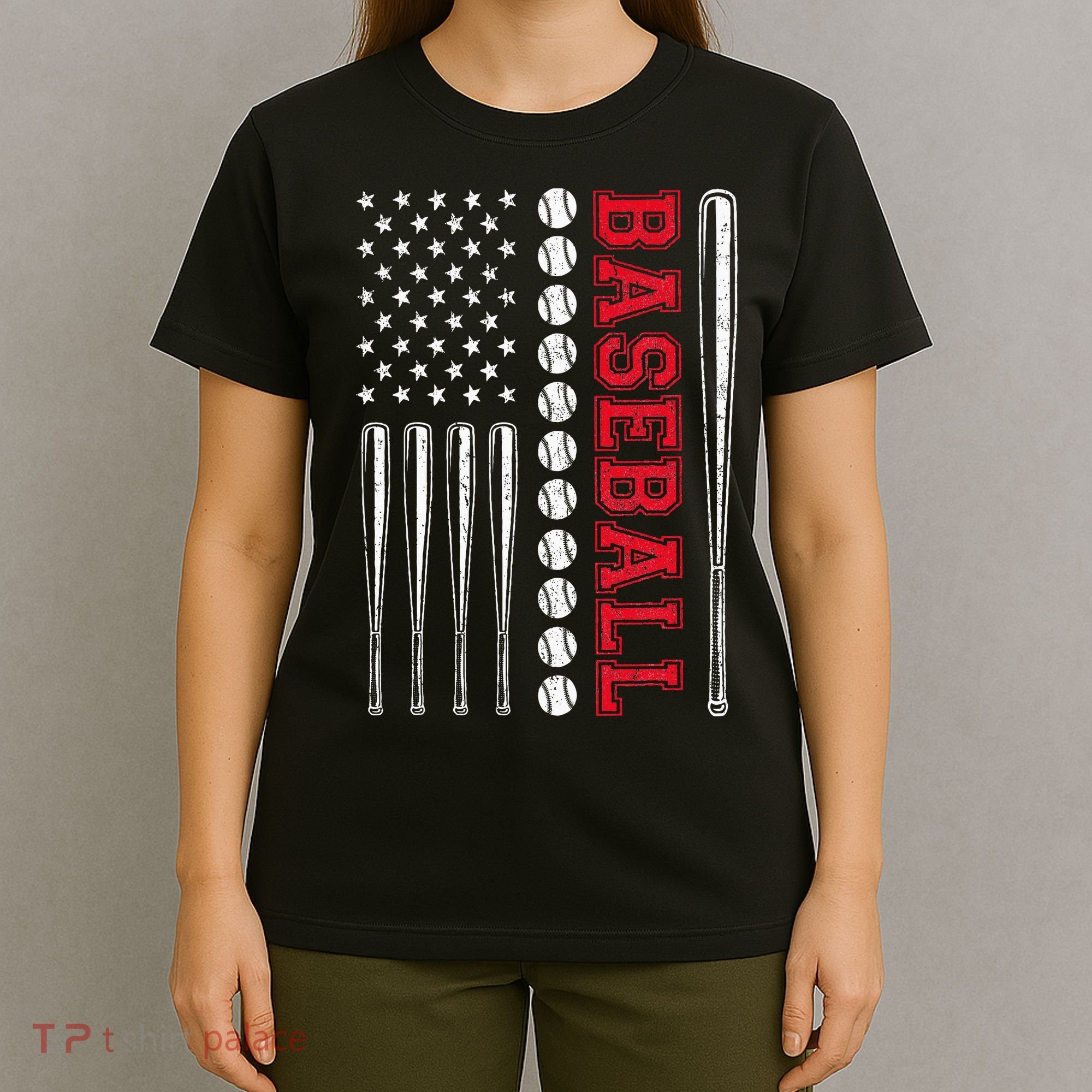 American Flag Baseball Team Gift T-Shirt