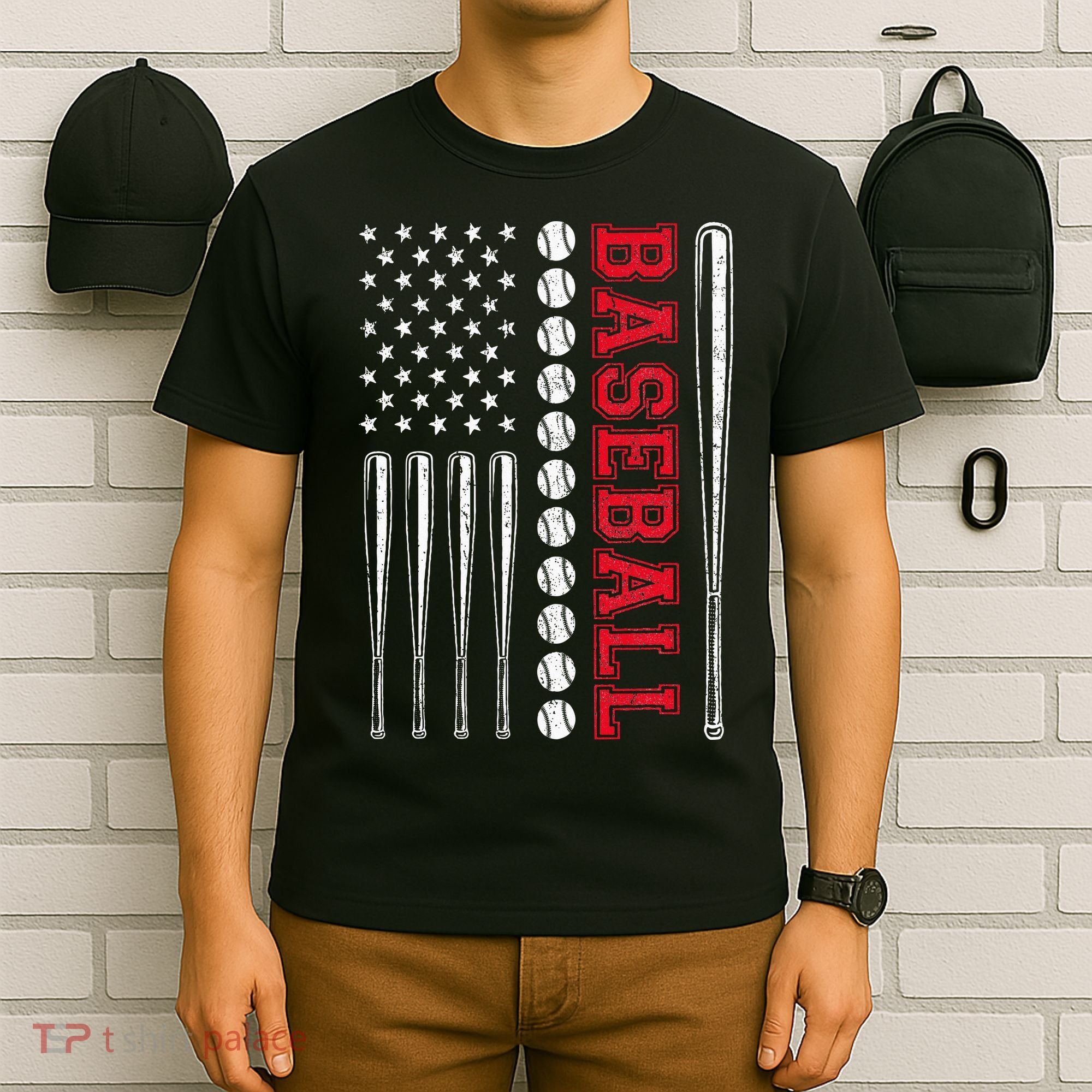 American Flag Baseball Team Gift T-Shirt