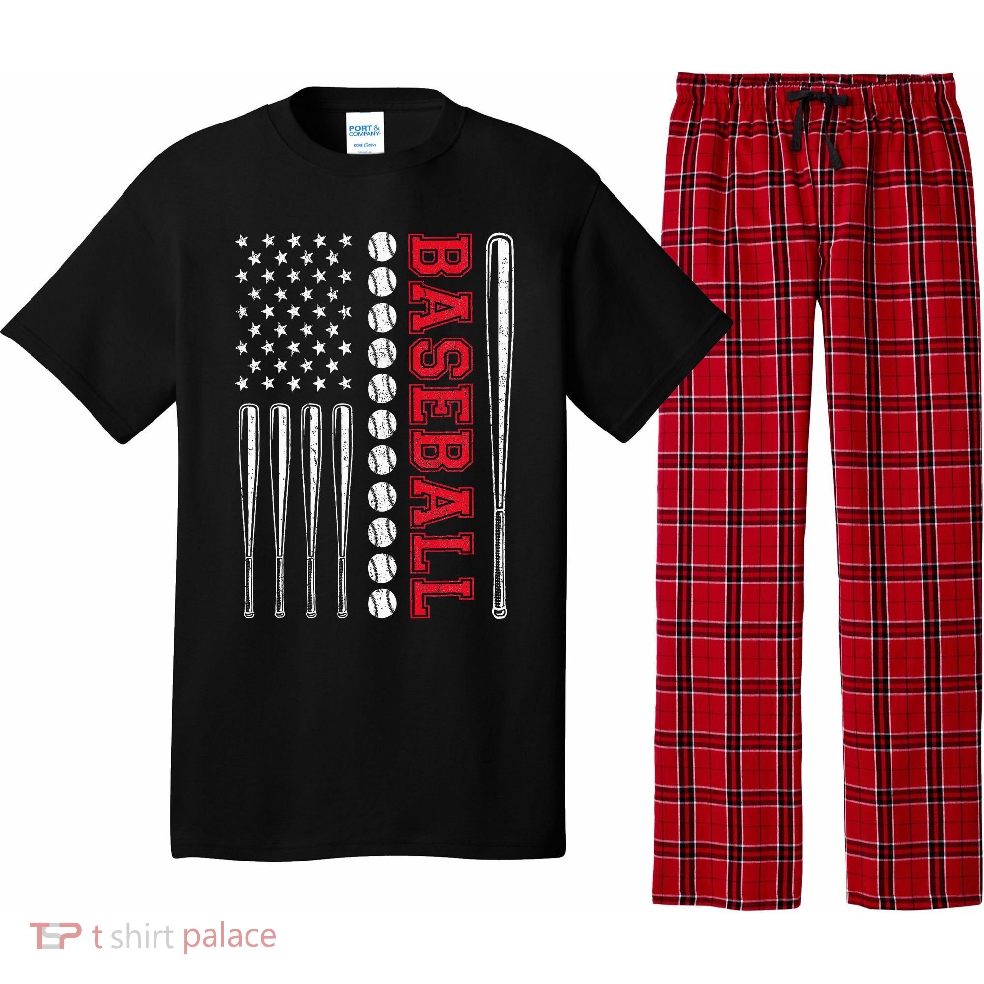American Flag Baseball Team Gift Pajama Set