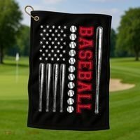 American Flag Baseball Team Gift Golf Towel thumb 1