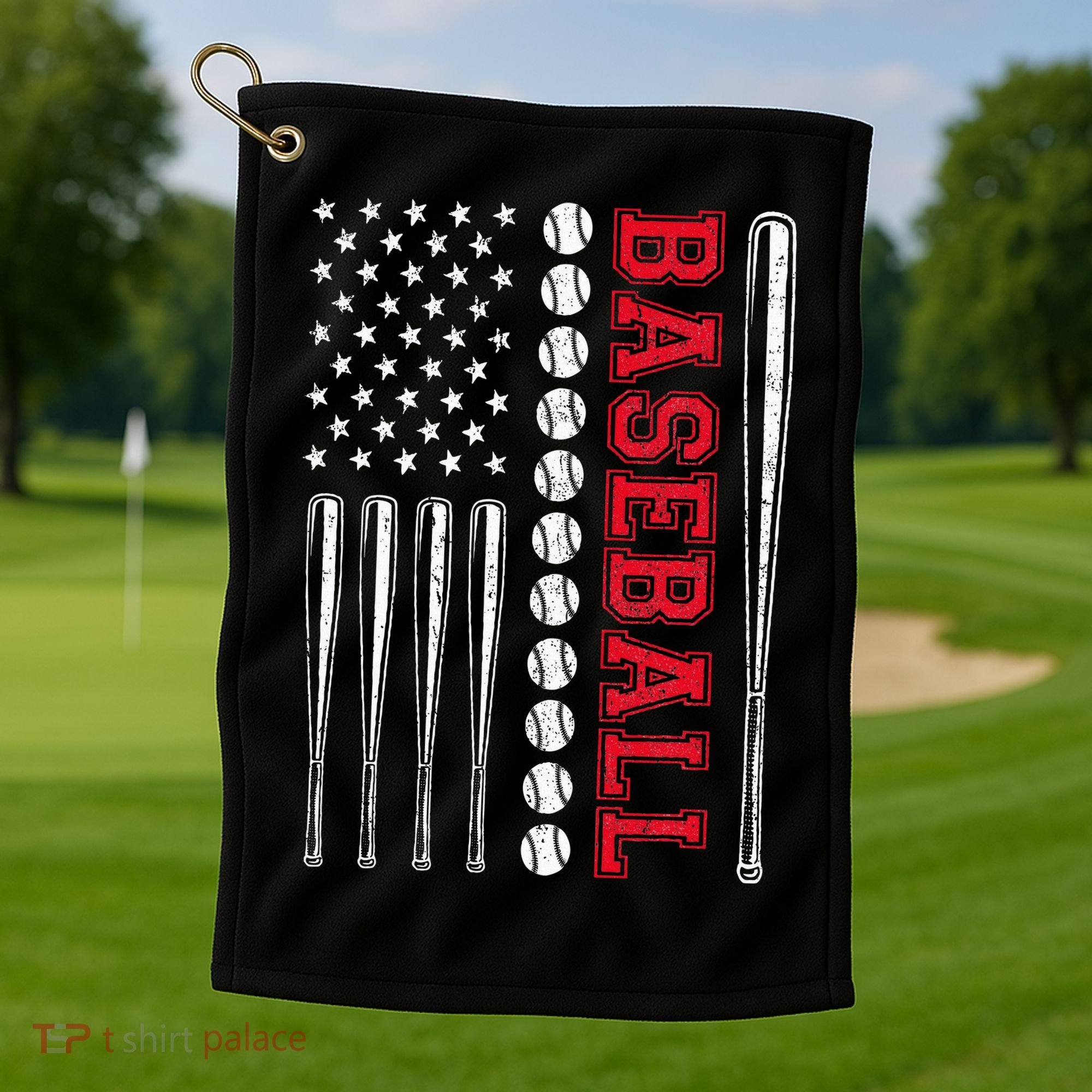 American Flag Baseball Team Gift Golf Towel