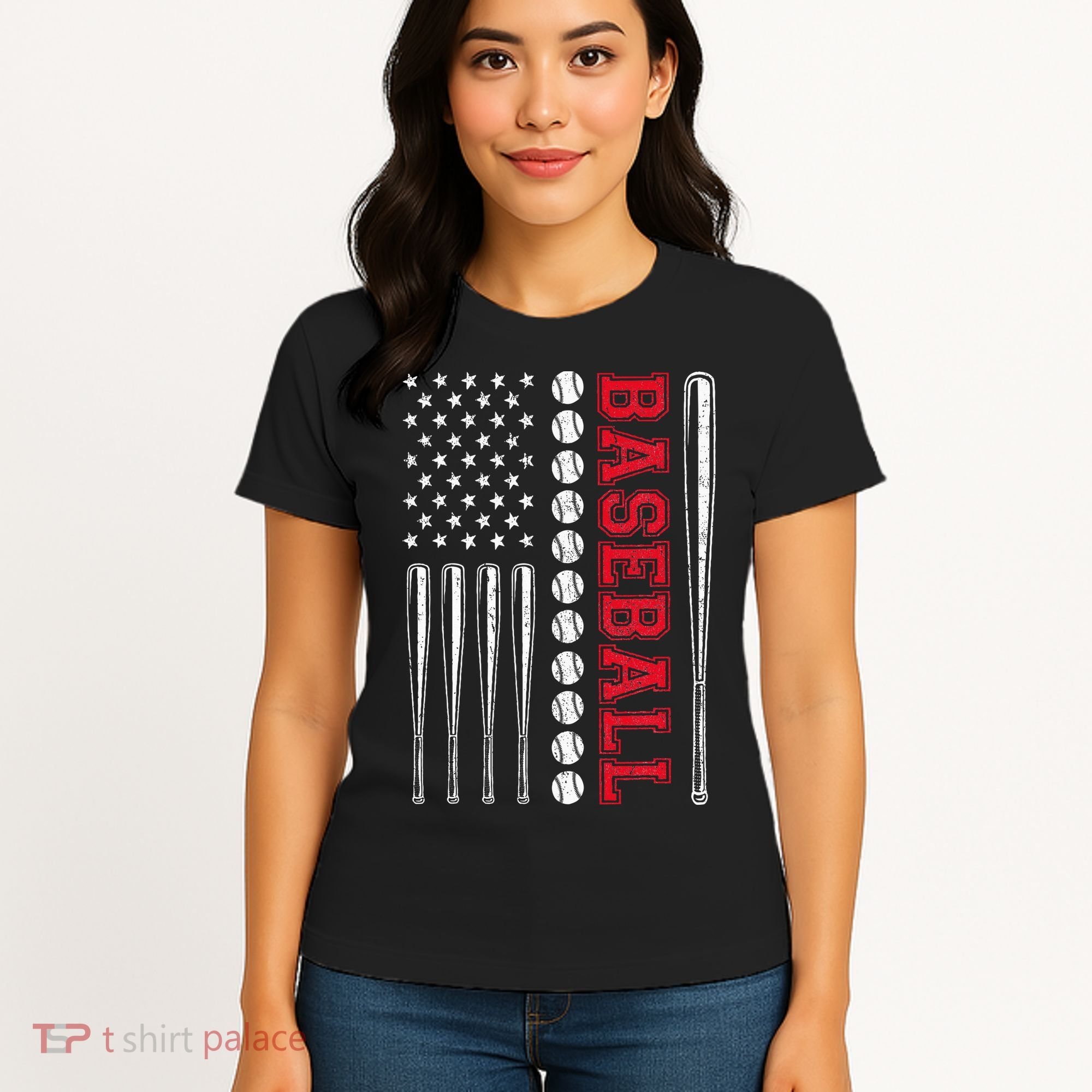 American Flag Baseball Team Gift Women's T-Shirt