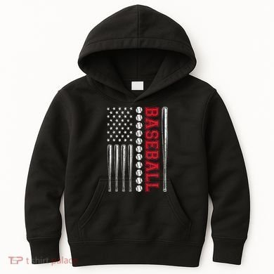 American Flag Baseball Team Gift Kids Hoodie