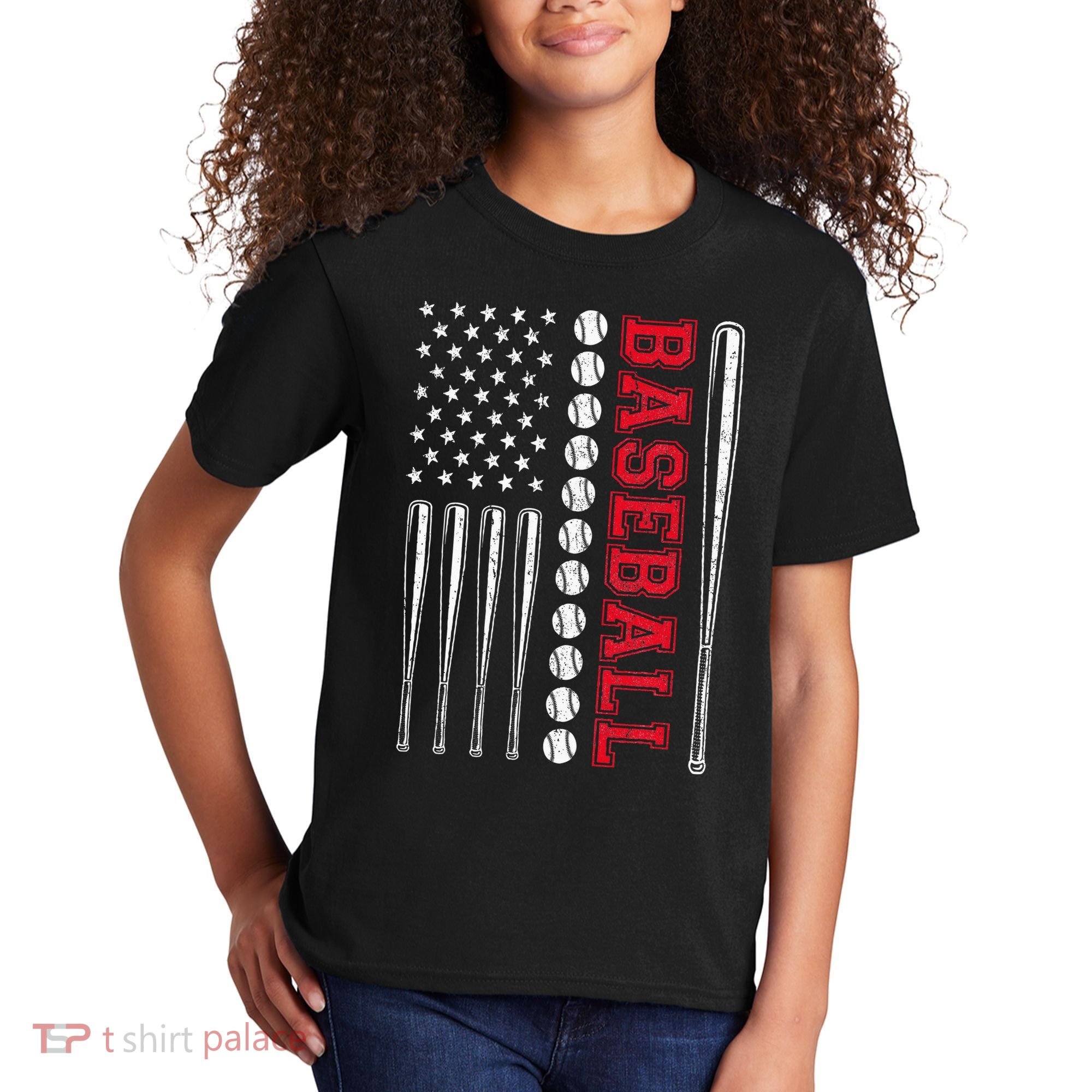 American Flag Baseball Team Gift Kids T-Shirt