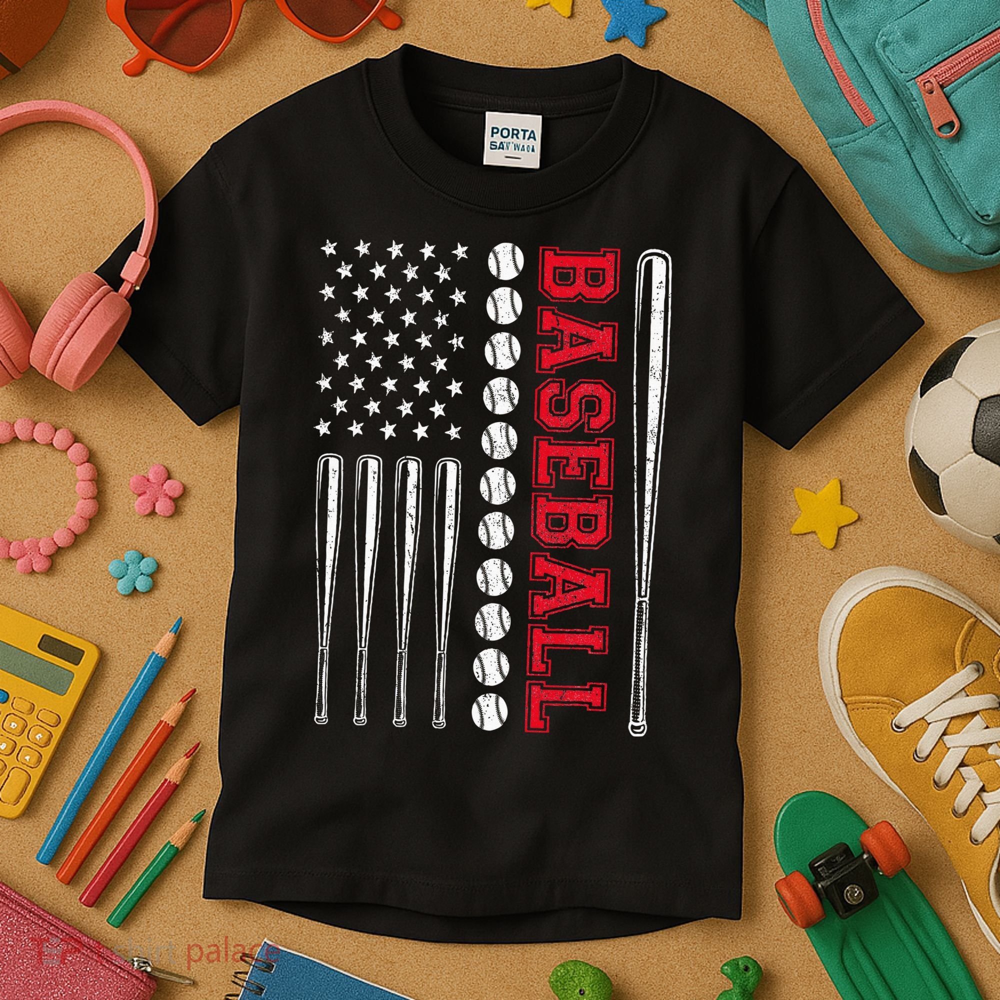 American Flag Baseball Team Gift Kids T-Shirt