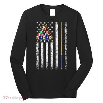 American Flag Billiards Vintage Pool Player Long Sleeve Shirt