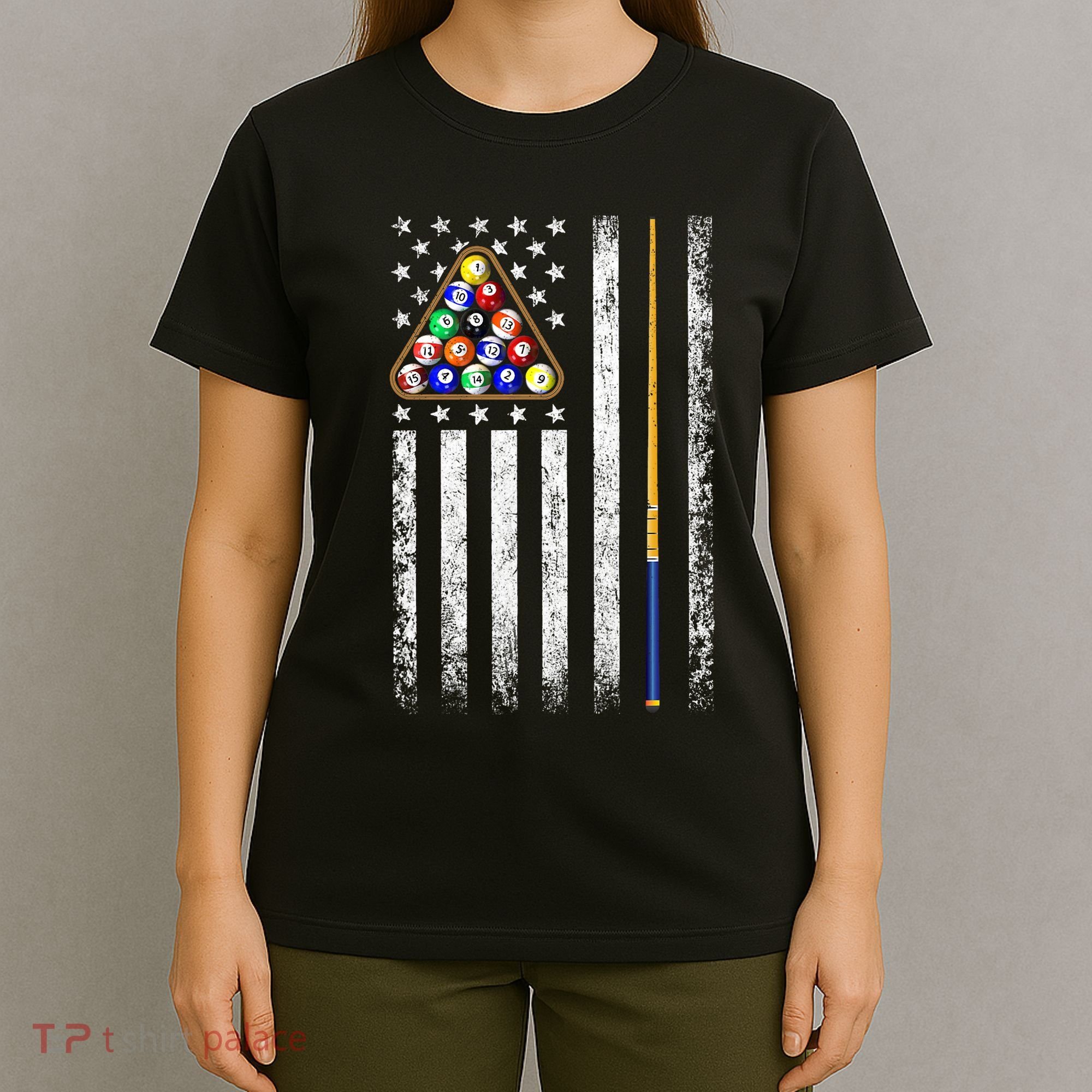 American Flag Billiards Vintage Pool Player T-Shirt