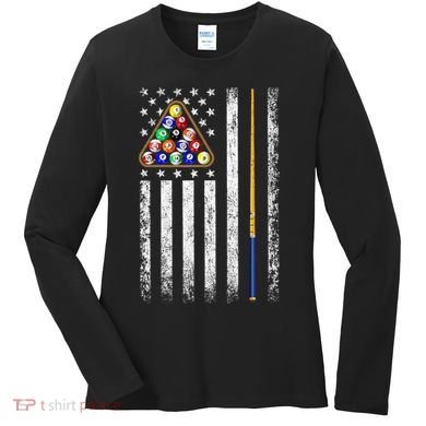 American Flag Billiards Vintage Pool Player Women's Long Sleeve Shirt
