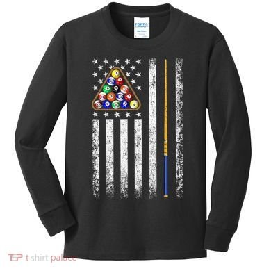 American Flag Billiards Vintage Pool Player Kids Long Sleeve Shirt