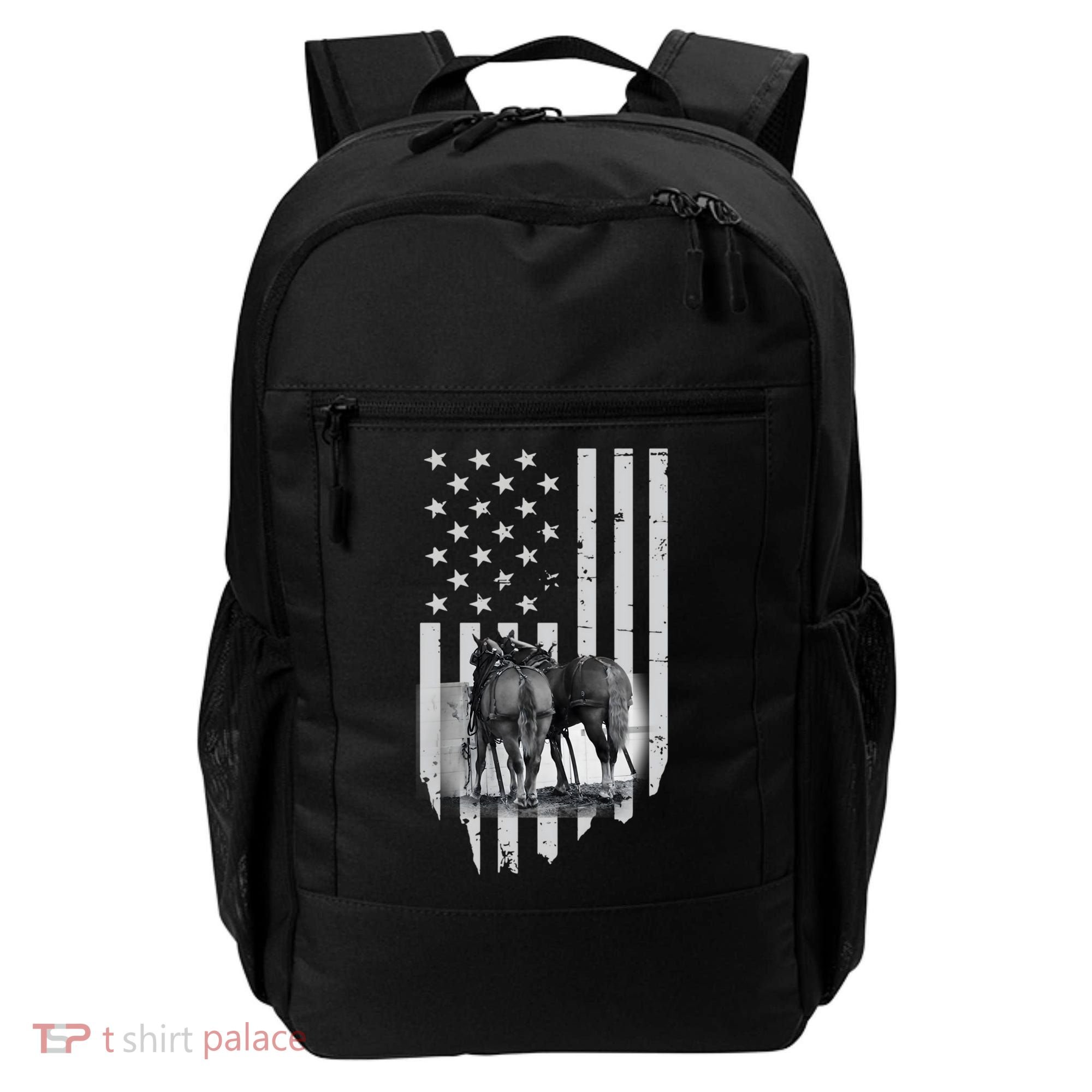 American Flag Belgian Draft Horses Gift For Farmer Meaningful Gift Backpack