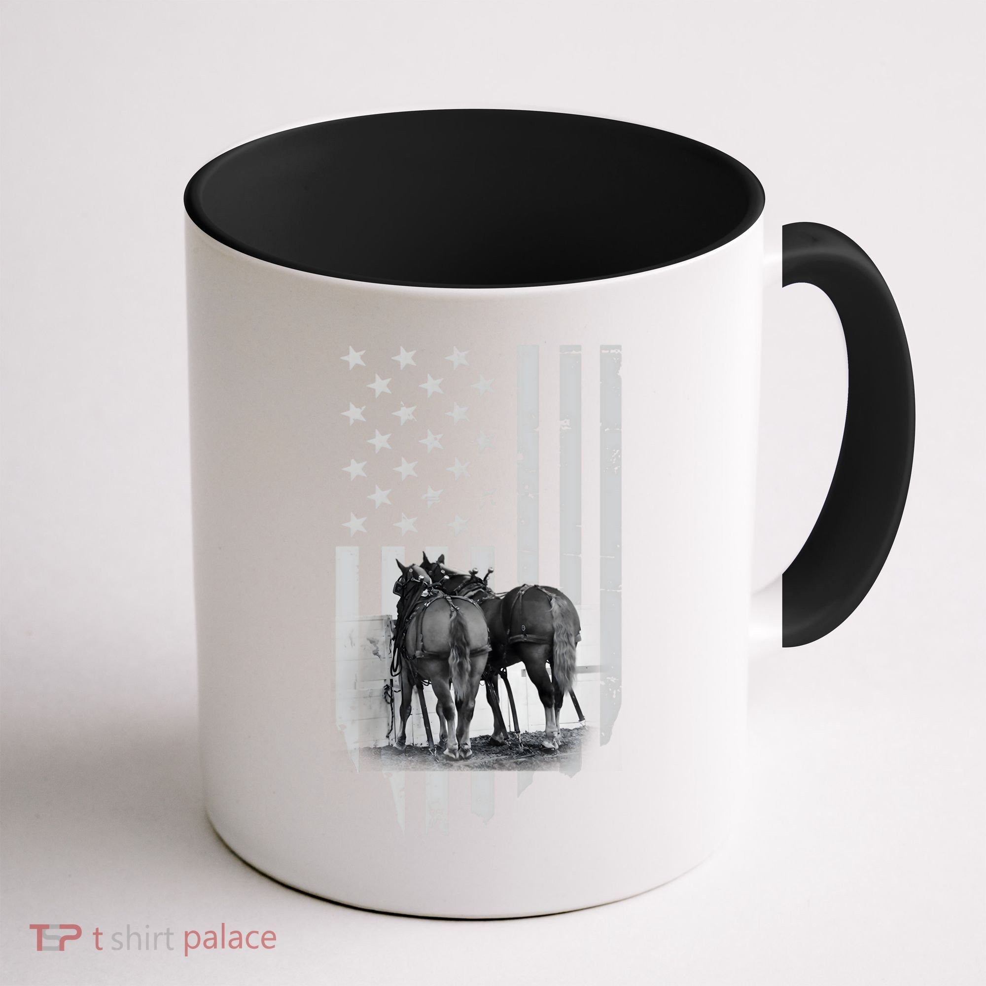 American Flag Belgian Draft Horses Gift For Farmer Meaningful Gift Coffee Mug