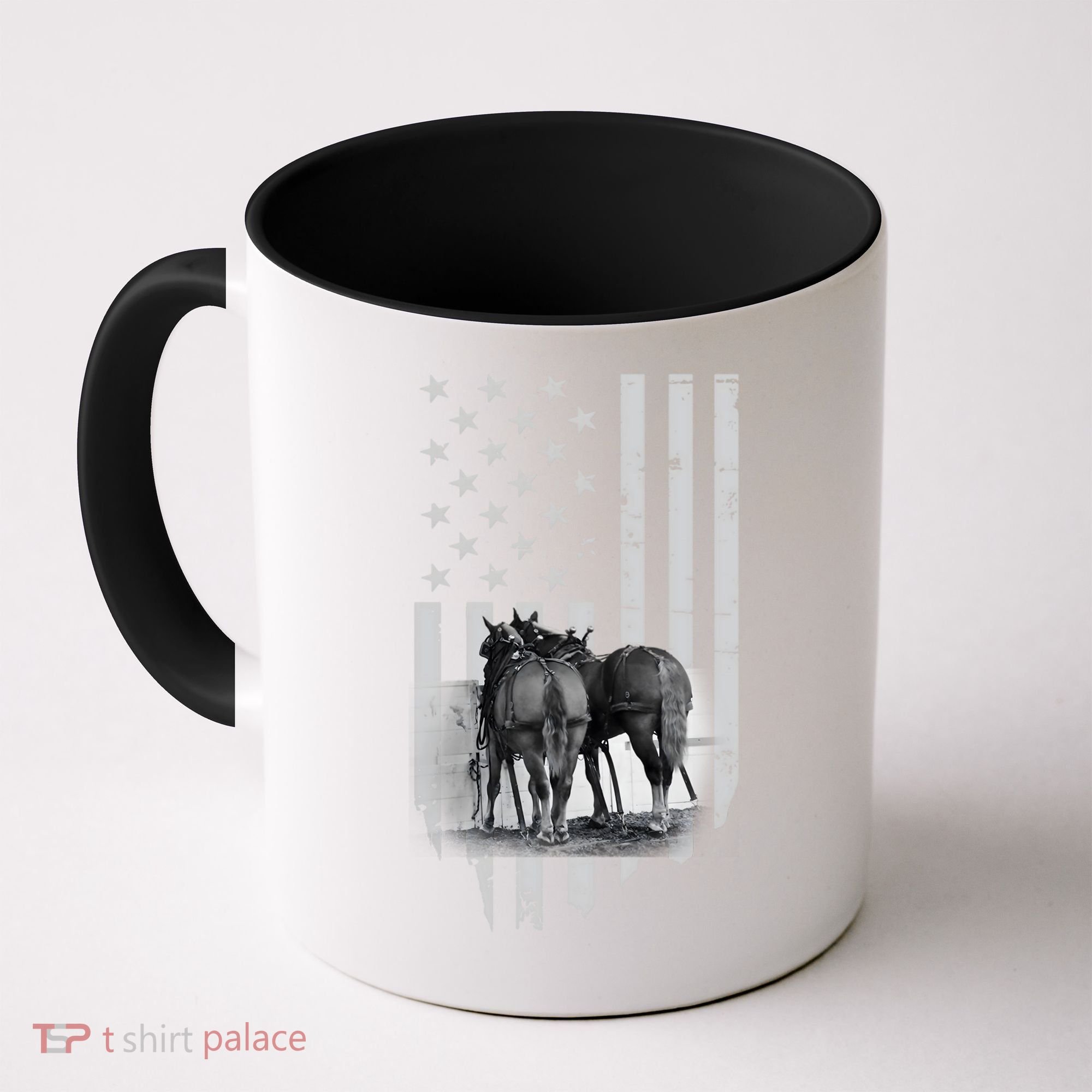 American Flag Belgian Draft Horses Gift For Farmer Meaningful Gift Coffee Mug
