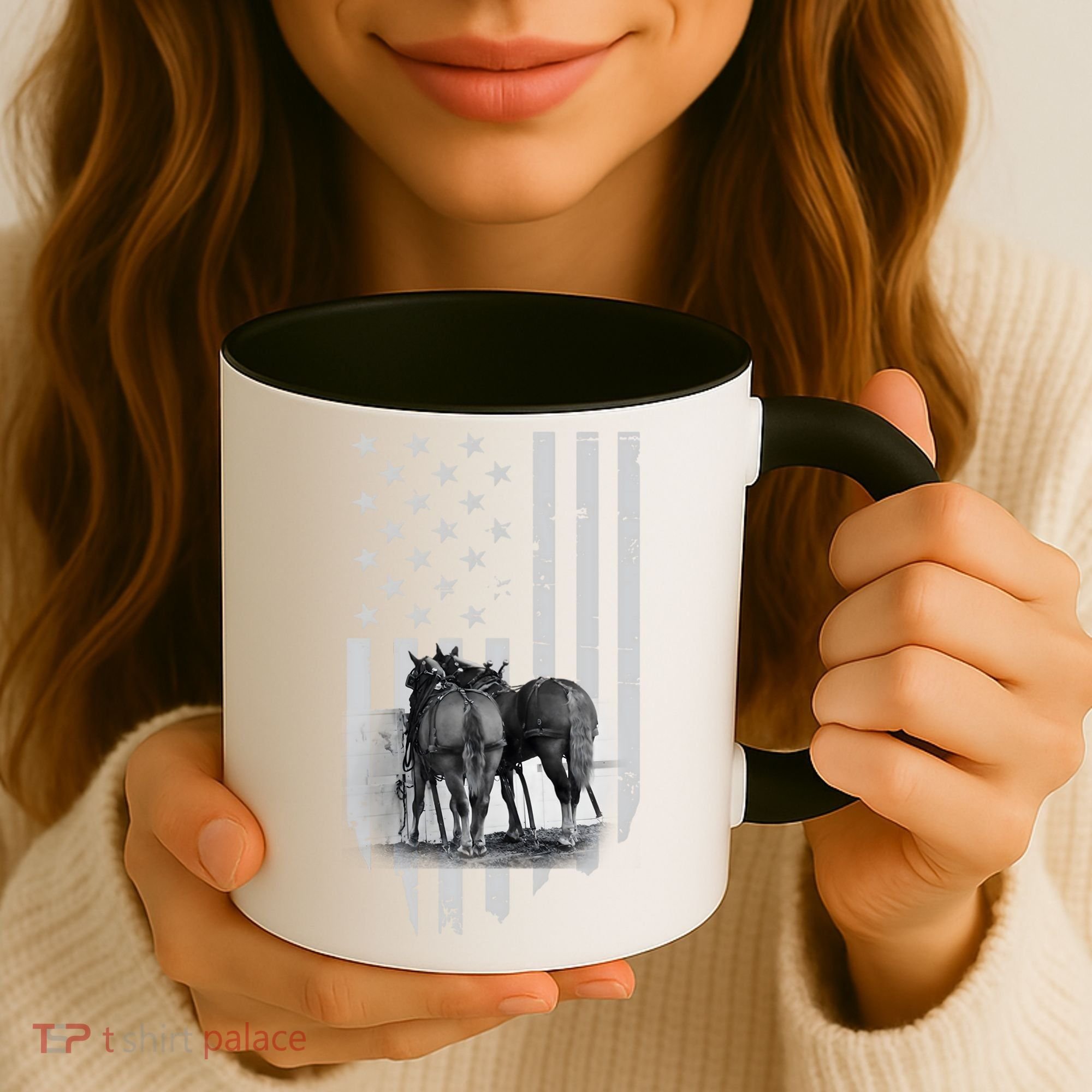 American Flag Belgian Draft Horses Gift For Farmer Meaningful Gift Coffee Mug