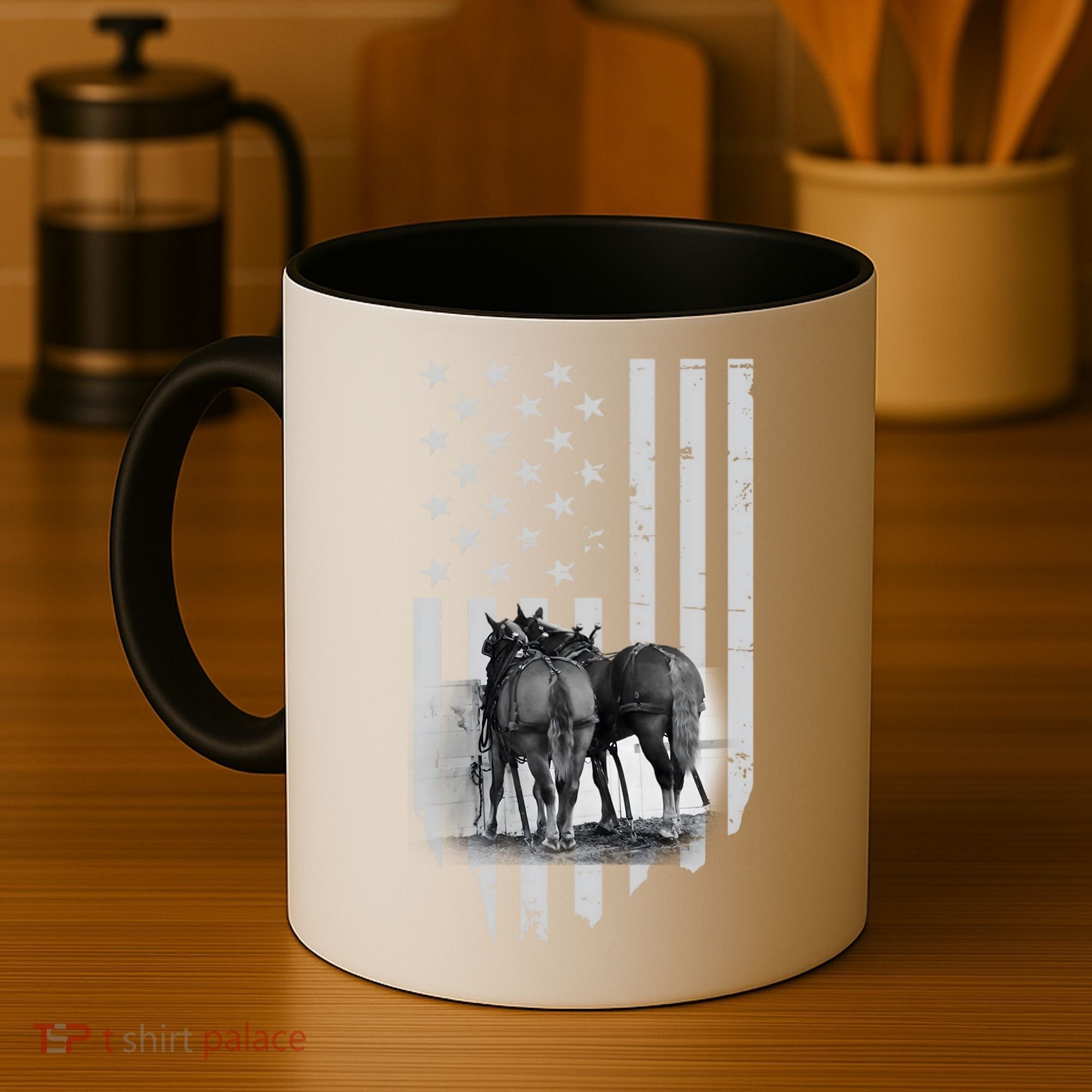 American Flag Belgian Draft Horses Gift For Farmer Meaningful Gift Coffee Mug