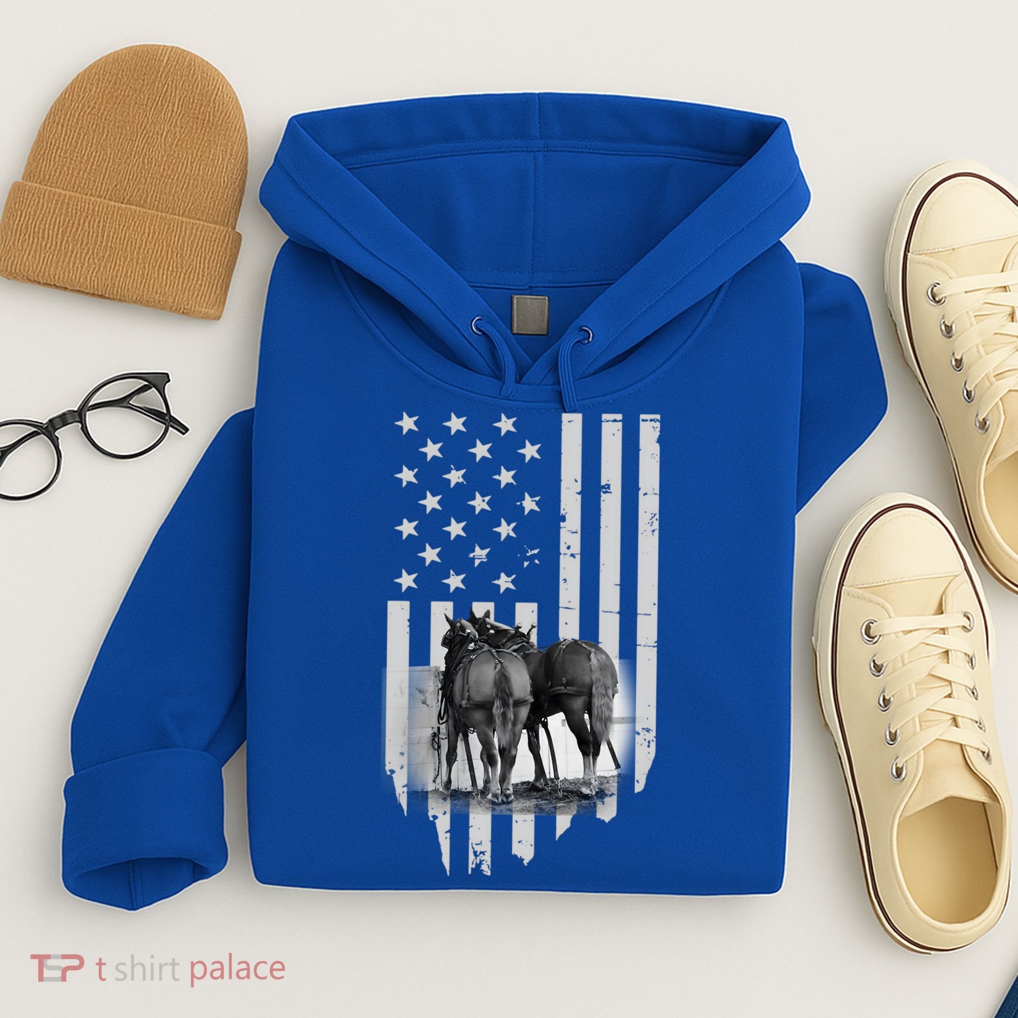 American Flag Belgian Draft Horses Gift For Farmer Meaningful Gift Hoodie