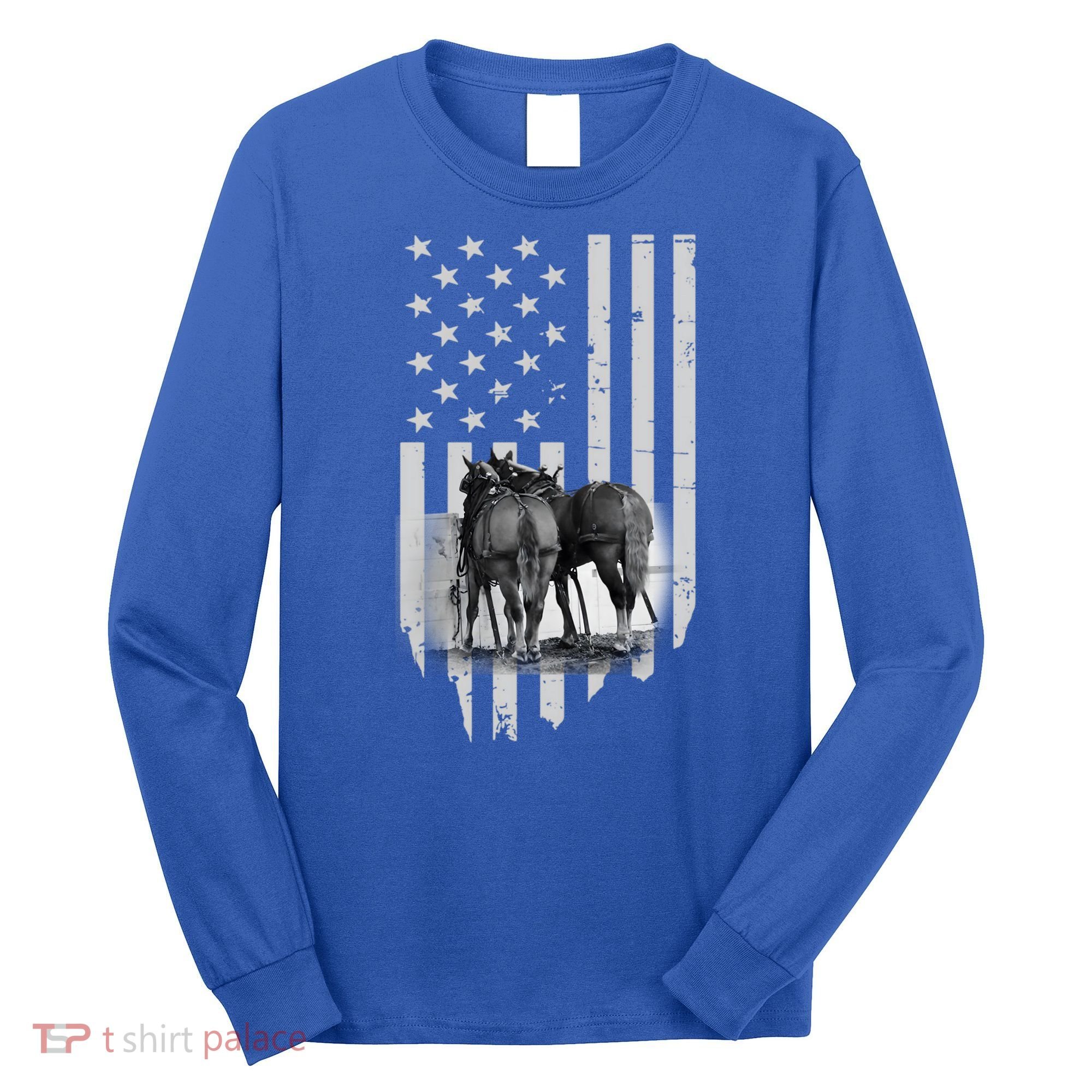 American Flag Belgian Draft Horses Gift For Farmer Meaningful Gift Long Sleeve Shirt