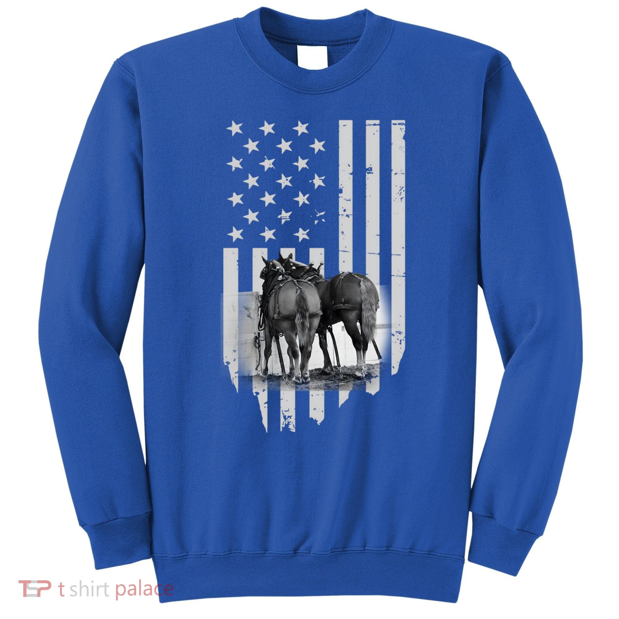 American Flag Belgian Draft Horses Gift For Farmer Meaningful Gift Sweatshirt