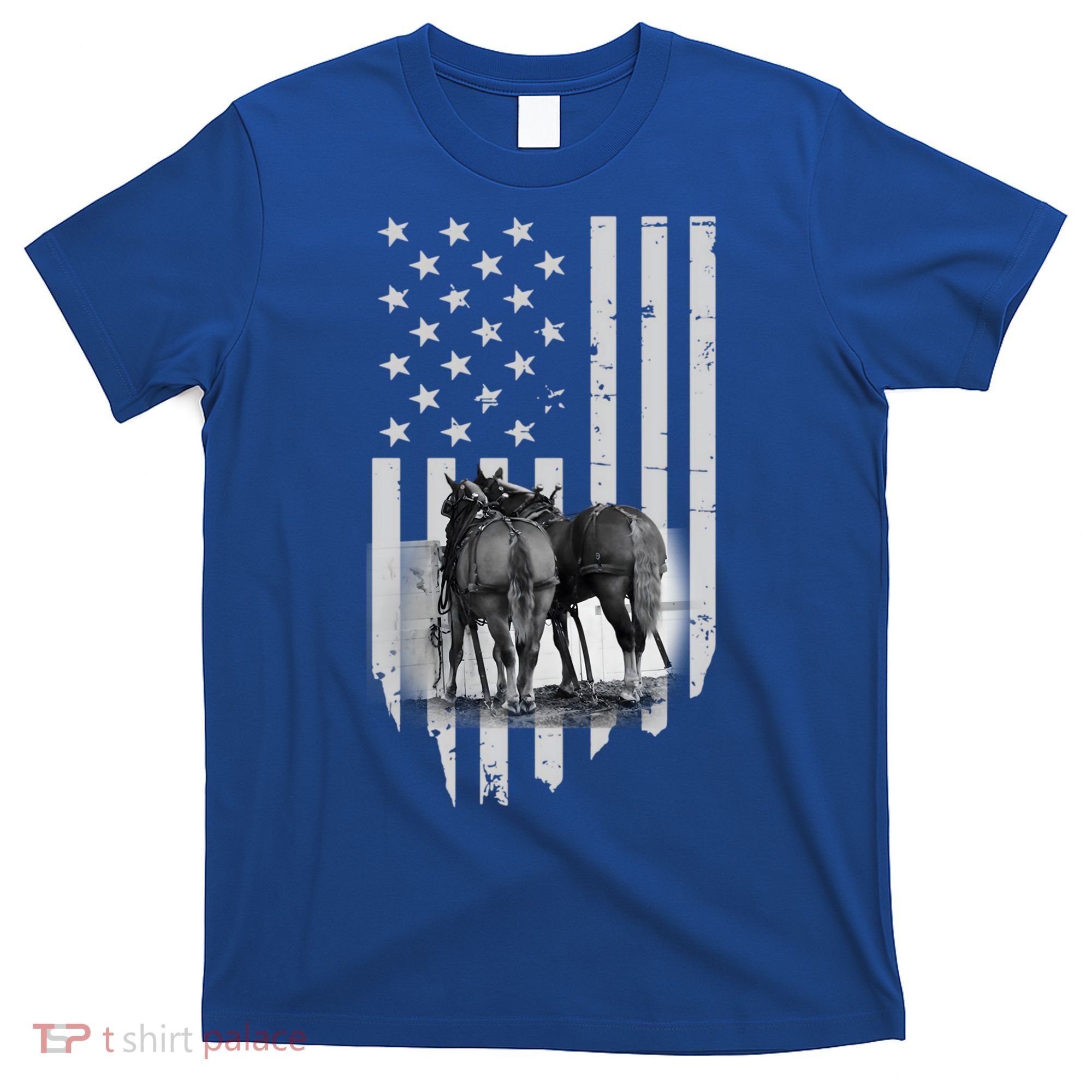 American Flag Belgian Draft Horses Gift For Farmer Meaningful Gift T-Shirt