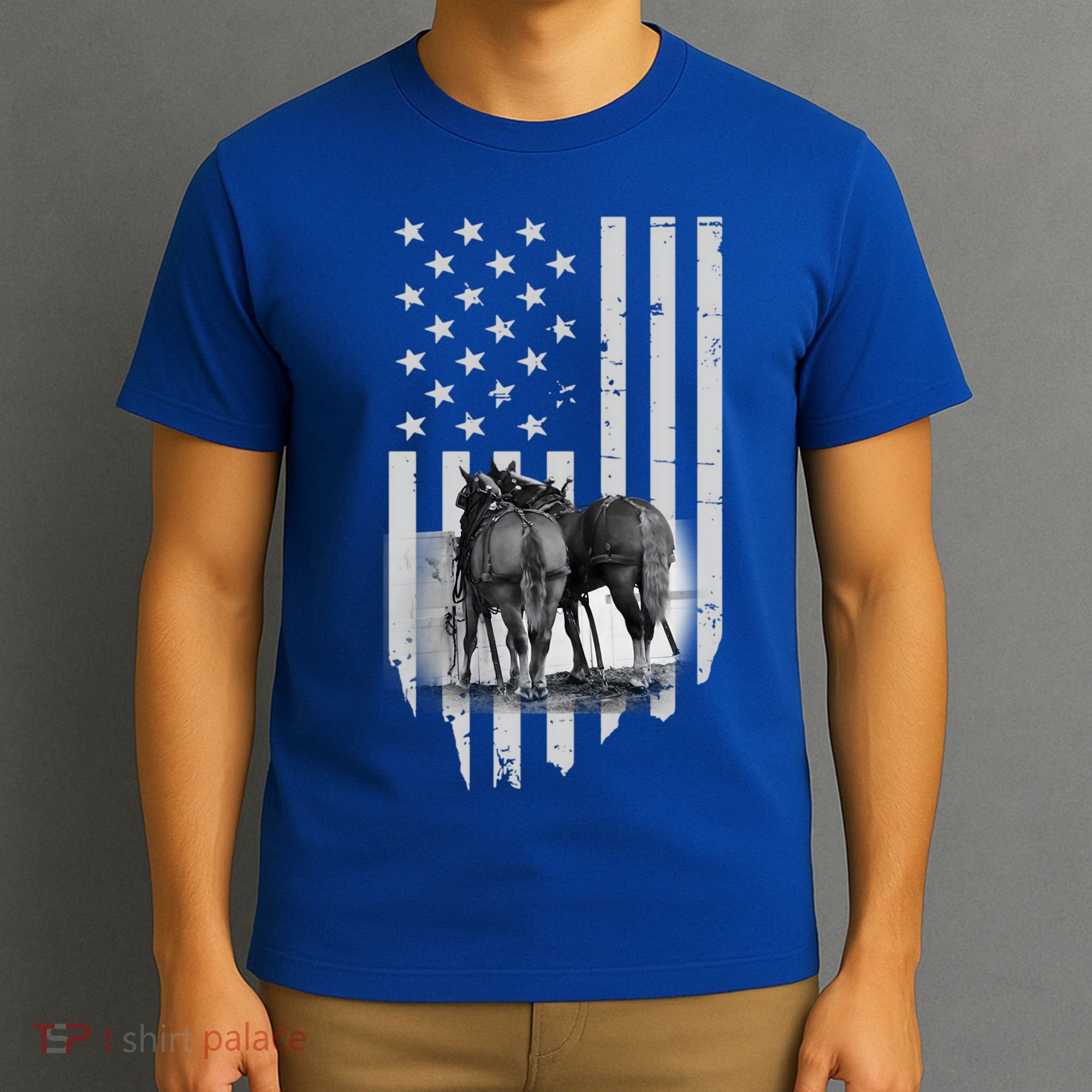 American Flag Belgian Draft Horses Gift For Farmer Meaningful Gift T-Shirt