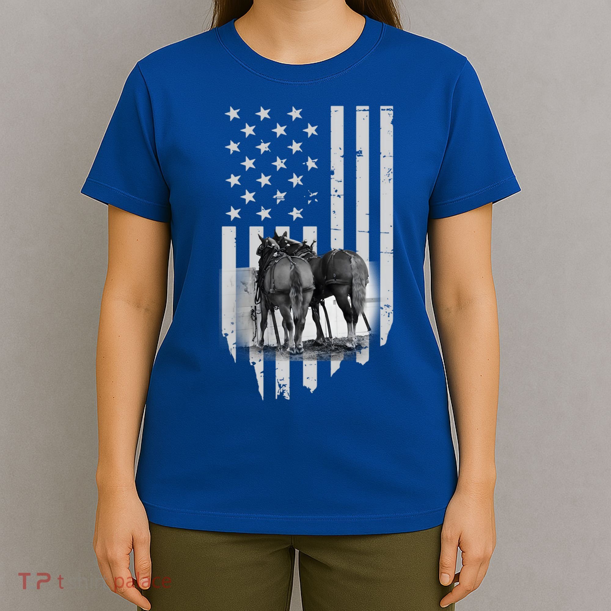 American Flag Belgian Draft Horses Gift For Farmer Meaningful Gift T-Shirt