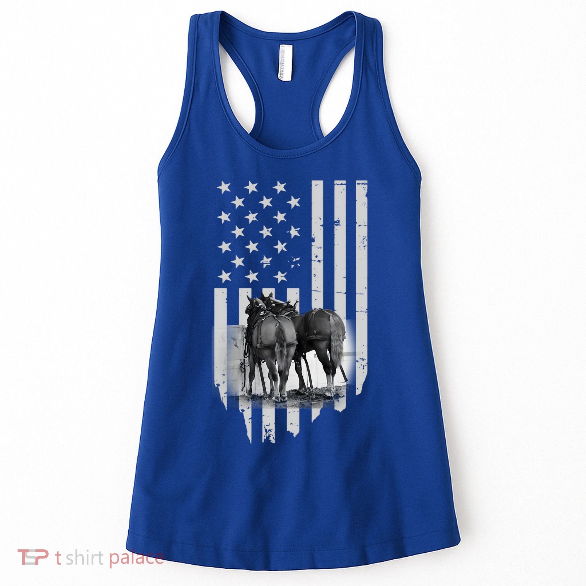 American Flag Belgian Draft Horses Gift For Farmer Meaningful Gift Women's Tank Top