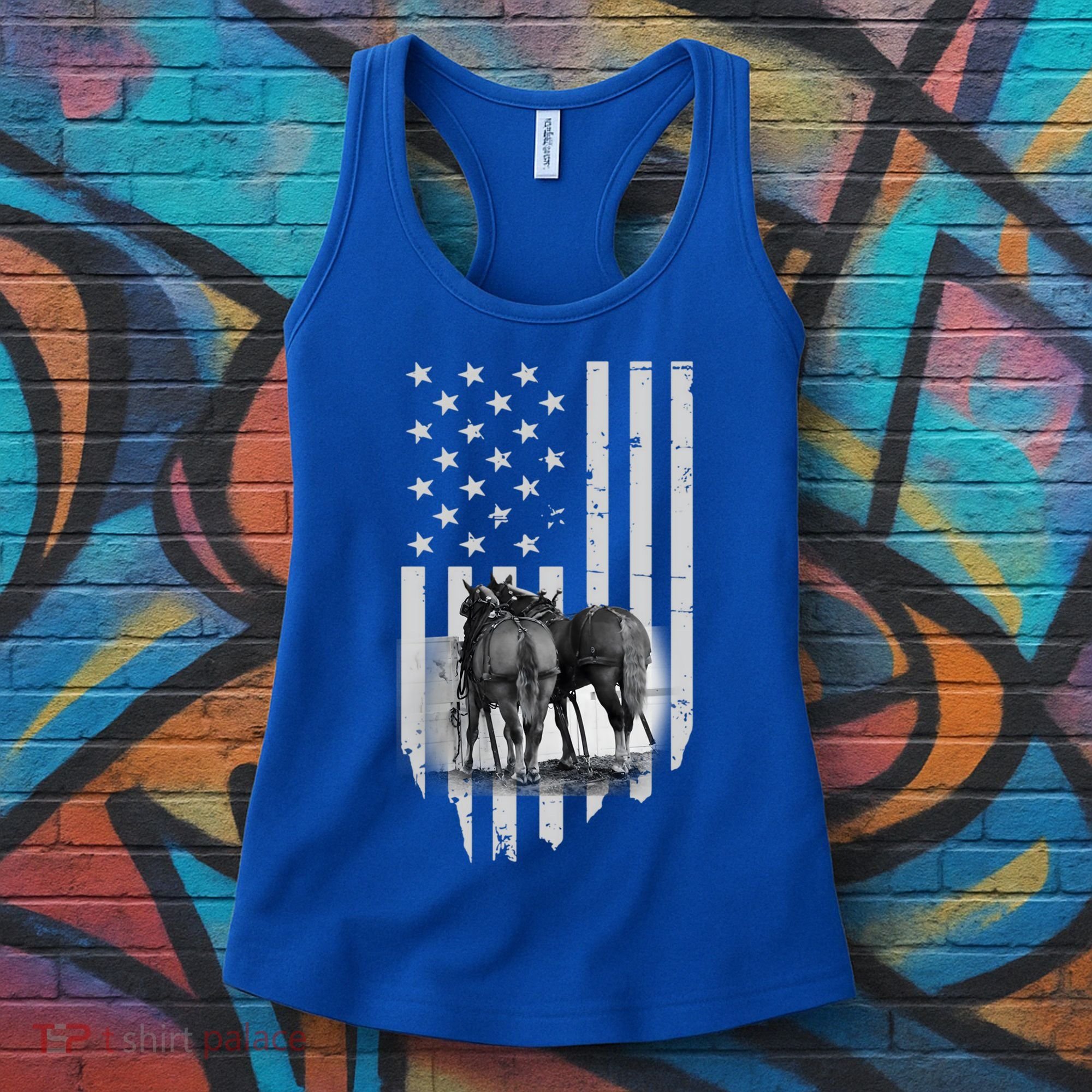 American Flag Belgian Draft Horses Gift For Farmer Meaningful Gift Women's Tank Top