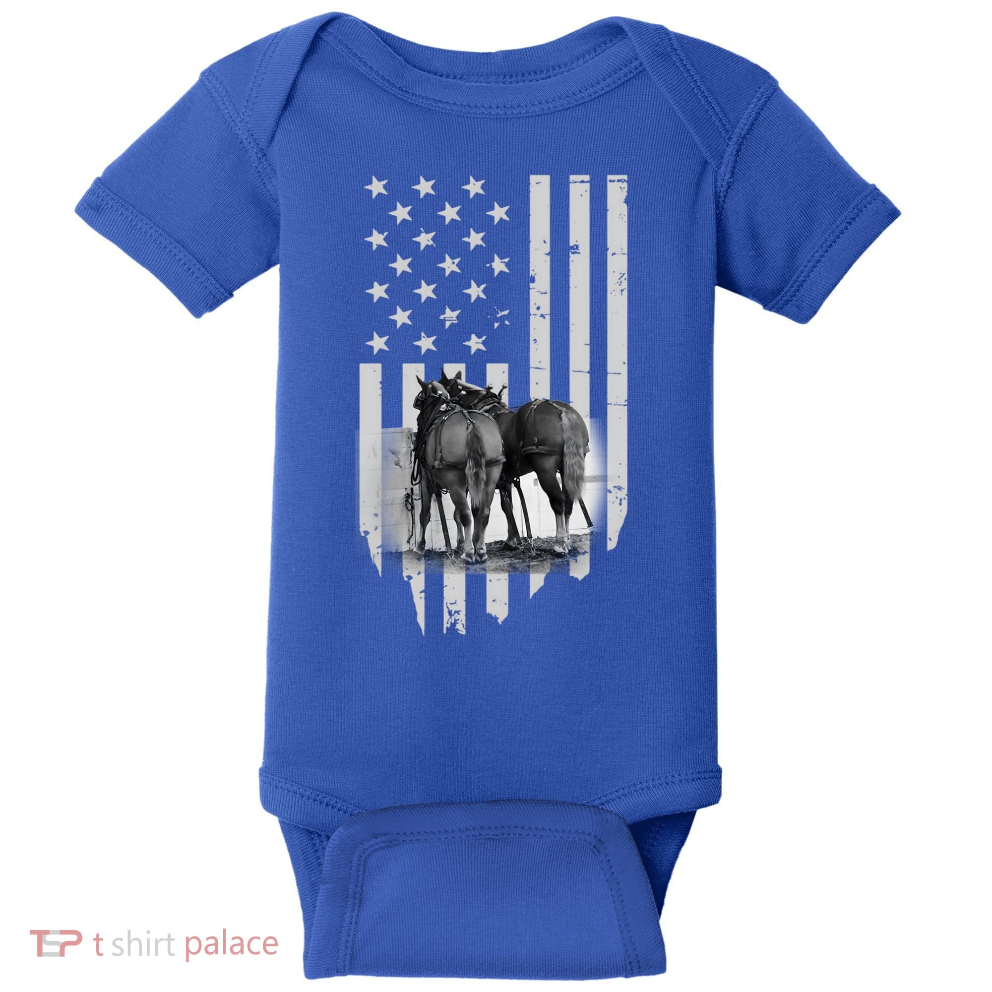American Flag Belgian Draft Horses Gift For Farmer Meaningful Gift Baby Bodysuit