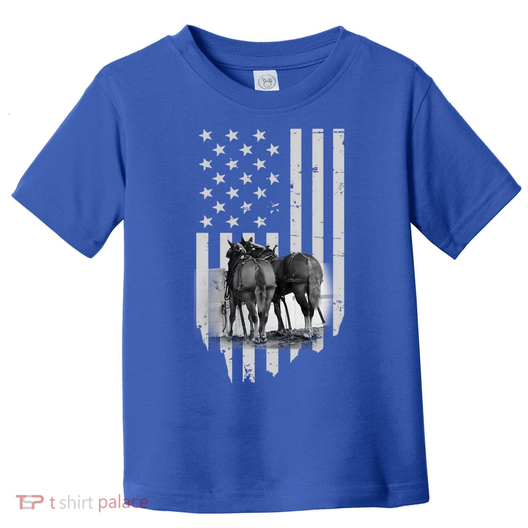 American Flag Belgian Draft Horses Gift For Farmer Meaningful Gift Toddler T-Shirt