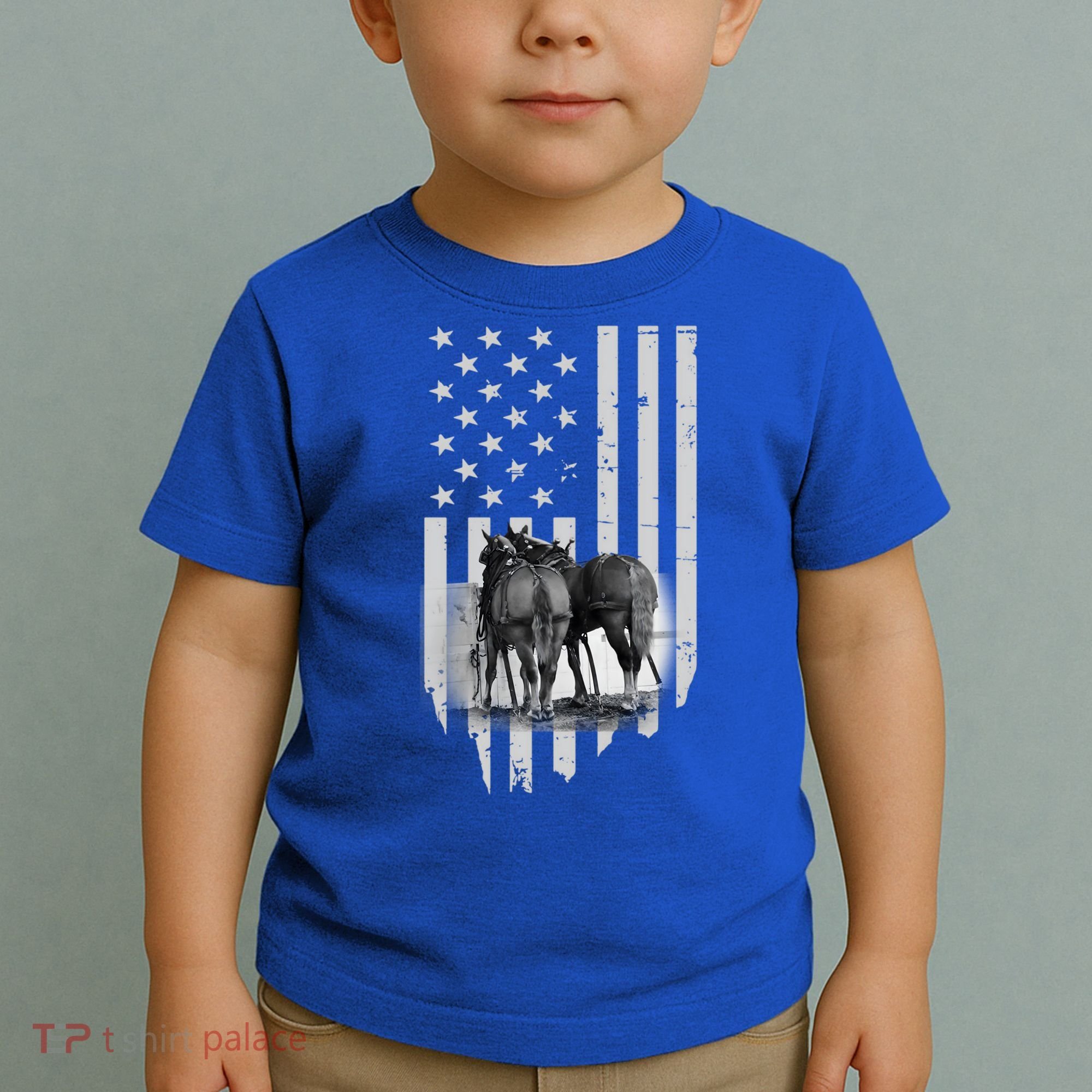 American Flag Belgian Draft Horses Gift For Farmer Meaningful Gift Toddler T-Shirt