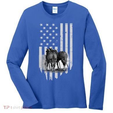 American Flag Belgian Draft Horses Gift For Farmer Meaningful Gift Women's Long Sleeve Shirt