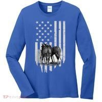 American Flag Belgian Draft Horses Gift For Farmer Meaningful Gift Women's Long Sleeve Shirt thumb 0