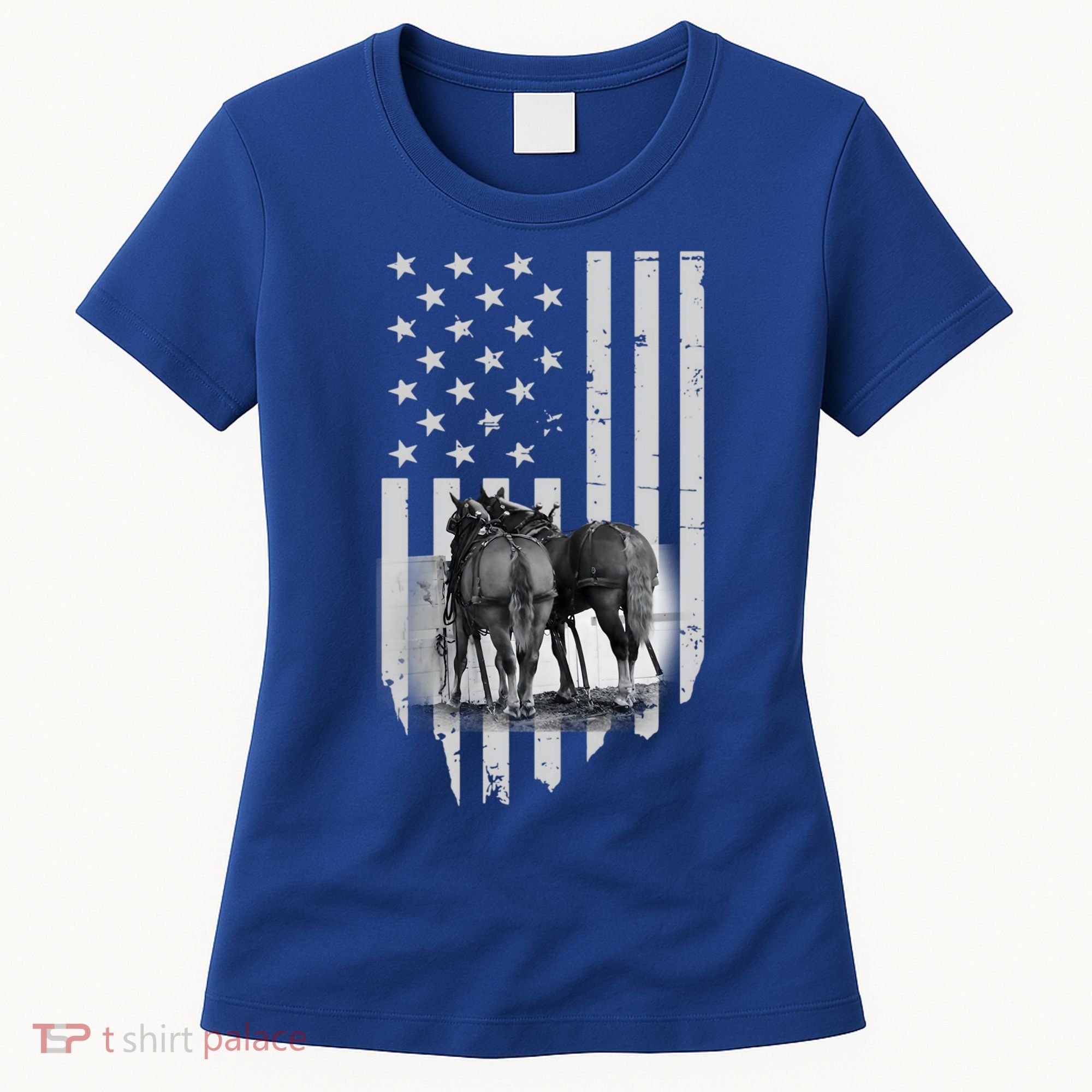 American Flag Belgian Draft Horses Gift For Farmer Meaningful Gift Women's T-Shirt
