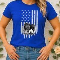 American Flag Belgian Draft Horses Gift For Farmer Meaningful Gift Women's T-Shirt thumb 2