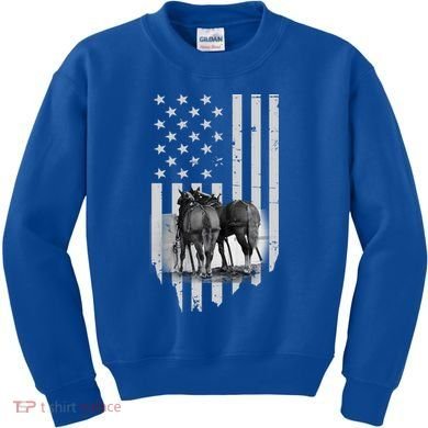 American Flag Belgian Draft Horses Gift For Farmer Meaningful Gift Kids Sweatshirt