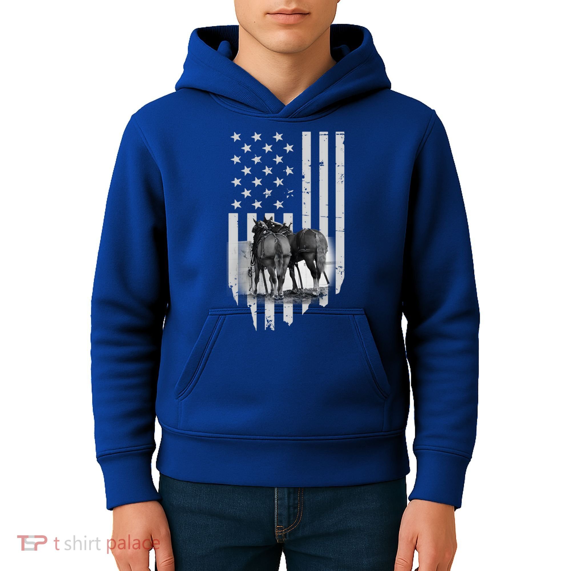 American Flag Belgian Draft Horses Gift For Farmer Meaningful Gift Kids Hoodie