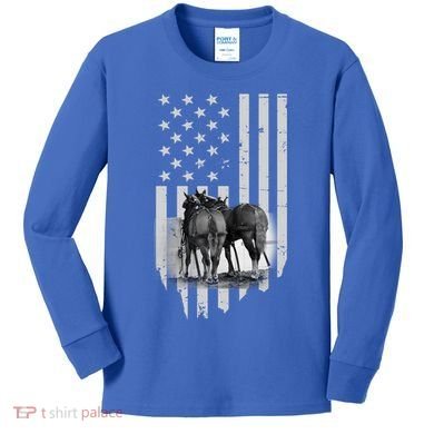 American Flag Belgian Draft Horses Gift For Farmer Meaningful Gift Kids Long Sleeve Shirt