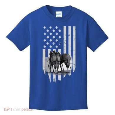 American Flag Belgian Draft Horses Gift For Farmer Meaningful Gift Kids T-Shirt